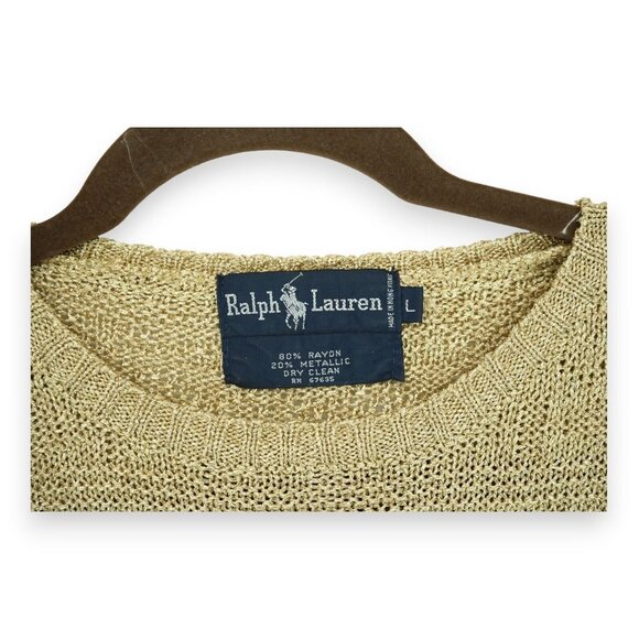 Vintage 90s Ralph Lauren Women's Gold Metallic Knit Crewneck Sweater Large - Picture 4 of 5